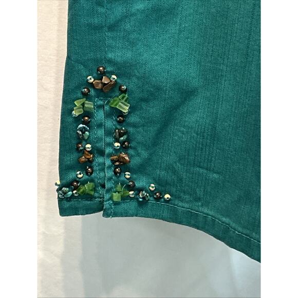 Ruby Rd Petite Women's 14 Teal Pull On Capri Pants Embellished Boho Beachy - Picture 6 of 15